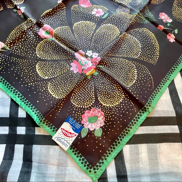 Fabulous Floral Vintage Scarf with Tags Black Green Gold - Picture 7 of 8